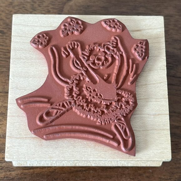 Suzy's Zoo 1982 Ballerina Mouse Stamp Rubber Stampede Vintage Spafford Wood Back - Picture 6 of 8